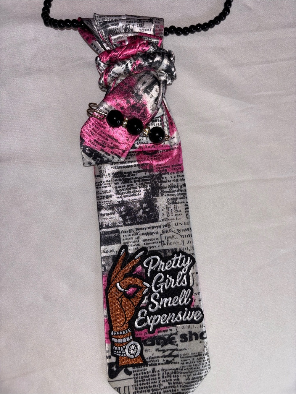 Hand Crafted Pink, Black & White Novelty Neck Tie